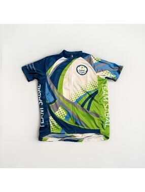 Primal Cycling Jersey Men's Medium Team Sabal Trust Green Blue Back Pockets(A14)